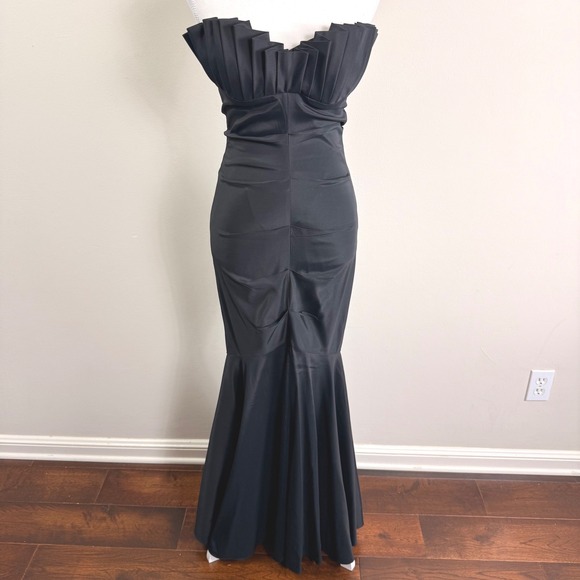 Cache Dresses & Skirts - Cache Black Strapless Mermaid Gown Pleated Bustier Ruched Formal Evening Dress 4